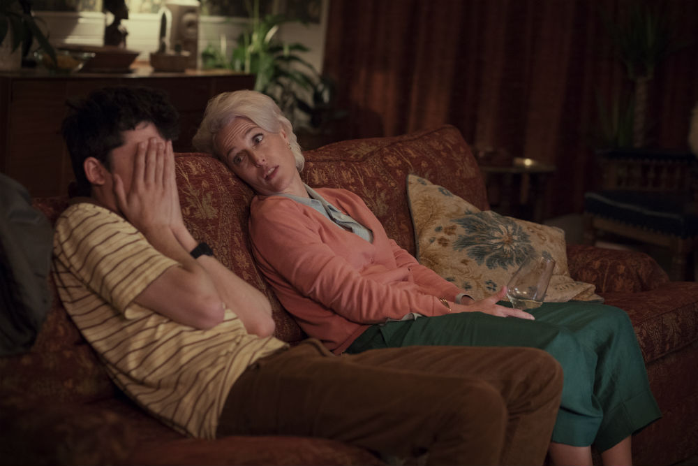 Asa Butterfield and Gillian Anderson as Otis and Jean Milburn in Sex Education / Photo Credit: Sam Taylor/Netflix