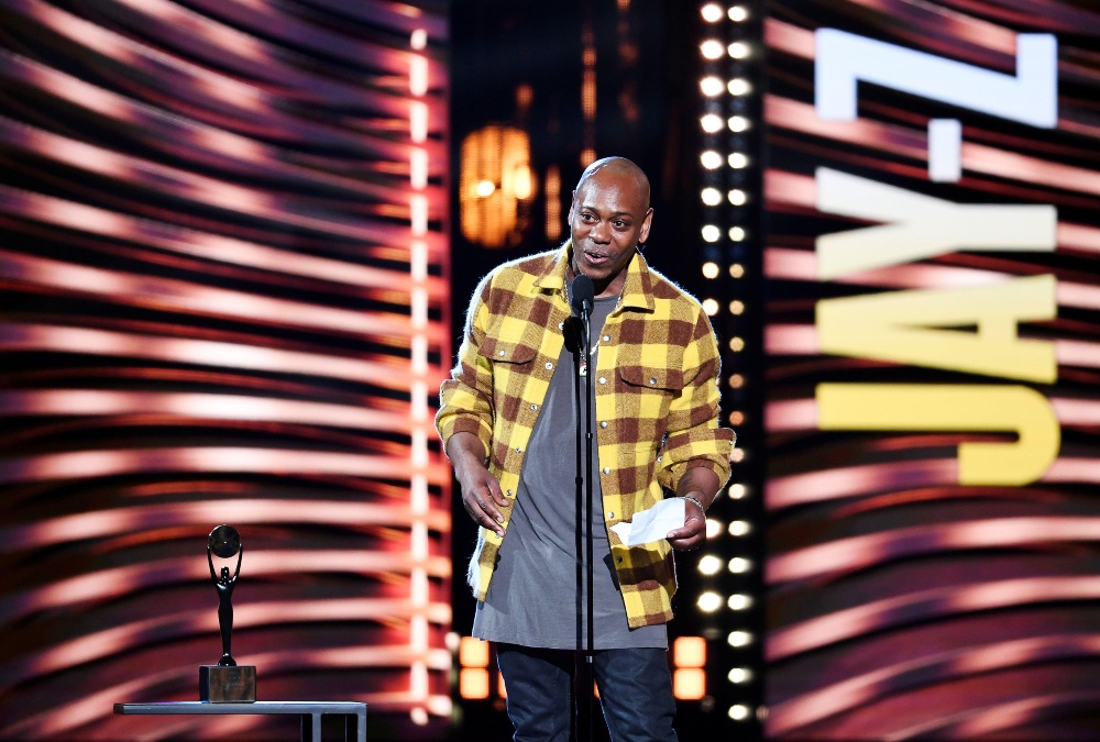 Dave Chappelle, here at the Rock and Roll Hall of Fame Induction Ceremony for Jay-Z (Oct, 2021), was rushed on stage / Picture Credit: REUTERS/Alamy Stock Photo