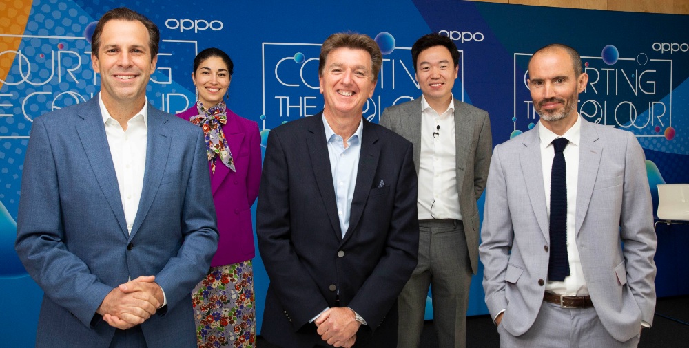 [L-R] Tennis Legend, Greg Rusedski; fashion consultant, Caroline Issa; Commercial & Media Director The All England Lawn Tennis Club, Mick Desmond; Managing Director of OPPO UK, Kevin Cho, and broadcaster, Andrew Cotter are pictured at the launch of a new campaign “Courting the Colour” from OPPO, Wimbledon’s official smartphone partner
