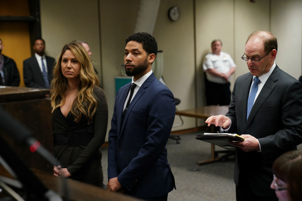 Jussie Smollett appeared at a hearing with his attorney Tina Glandian (left) at Leighton Criminal Court on March 14, 2019 / Photo Credit: TNS/SIPA USA/PA Images