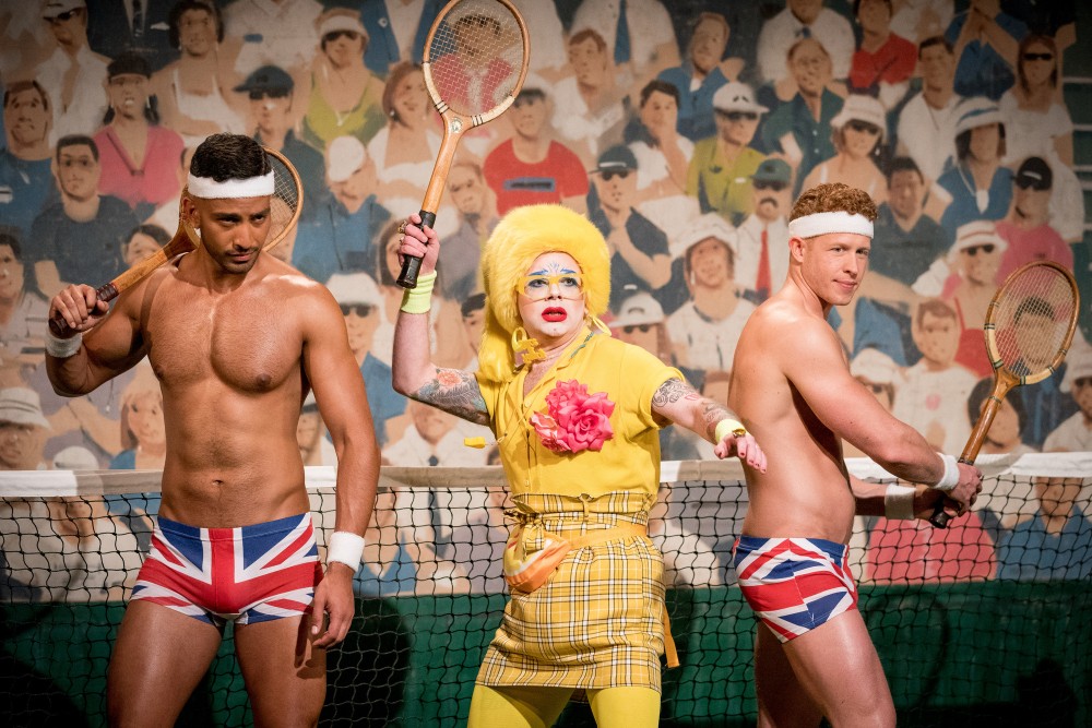 Ginny Lemon served an ace in the mini challenge with the Brit Crew / Picture Credit: BBC/World of Wonder/Guy Levy