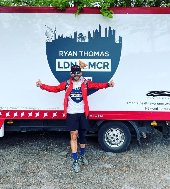 Ryan Thomas is making his way from London to Manchester for the charity CALM