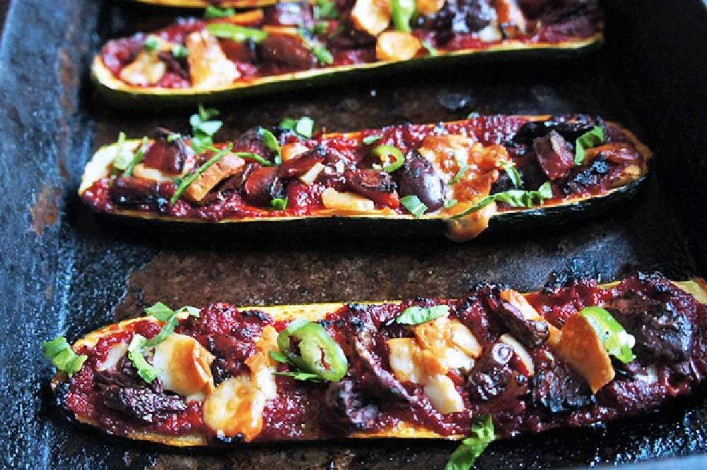 Courgette Pizza Boats with Chorizo and Chilli