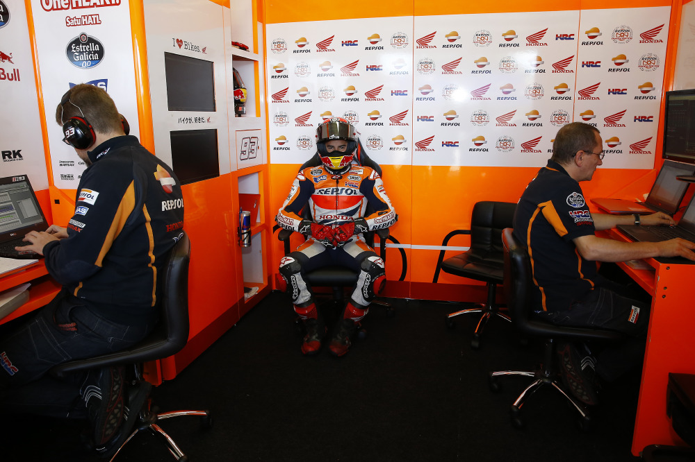 Dani Pedrosa is ready to test the new 2015 RC213V motorcyle.
