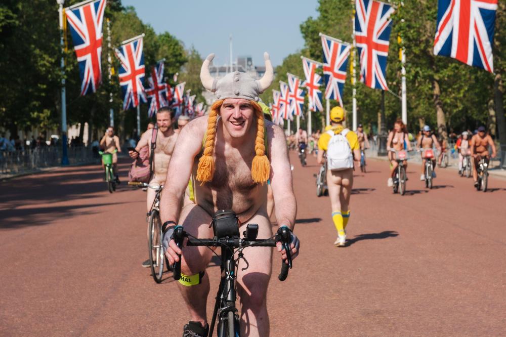 This Viking and his bike-mates decided to go for the minimalist look – no lycra required on World Nude Cycling day