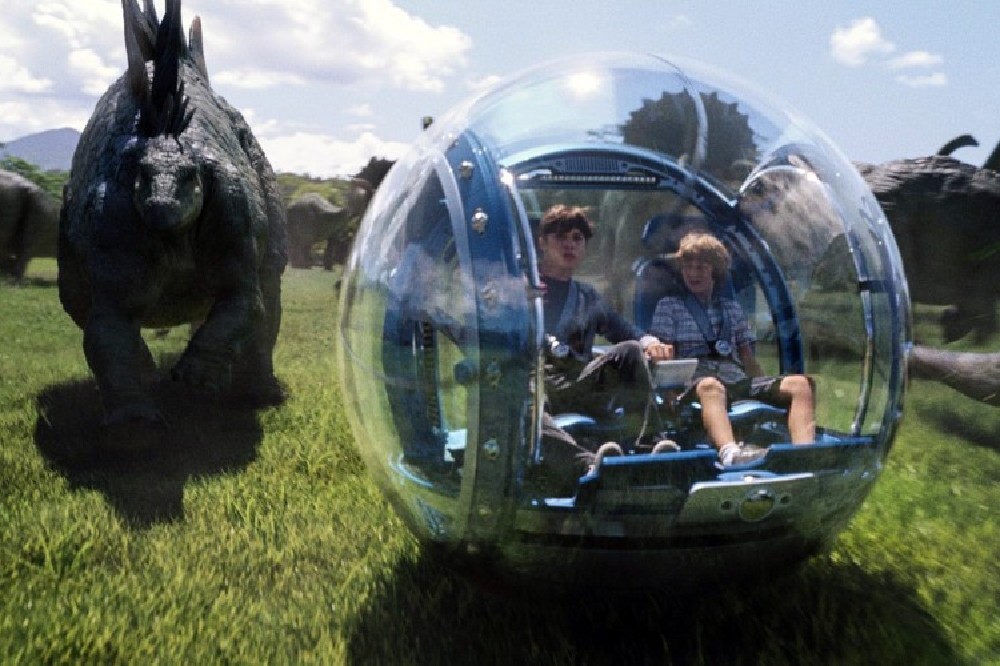 Zach and Gray on a ride at Jurassic World /  Picture Credit: Universal Pictures
