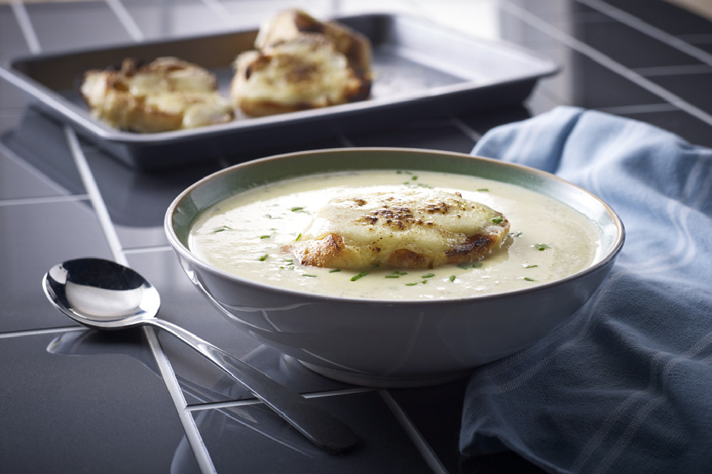White Onion Soup with Cider and Cheddar
