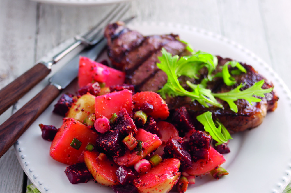 Potato and beetroot salad with mustard