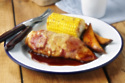 Hunters Chicken With Sweet Potato Wedges And Corn