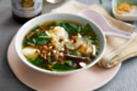 Thai Style Simple Soup Of Silken Tofu, Asian Mushrooms & Morning Glory