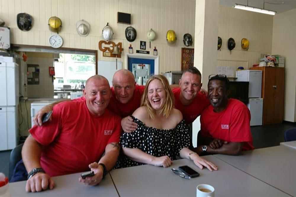 Adele with Chelsea firefighters (c) Facebook