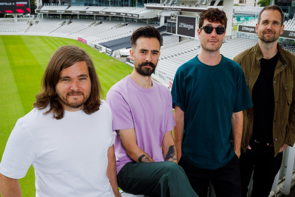 Bastille photographed at Lord’s to launch the music line-up of this year’s The Hundred cricket competition