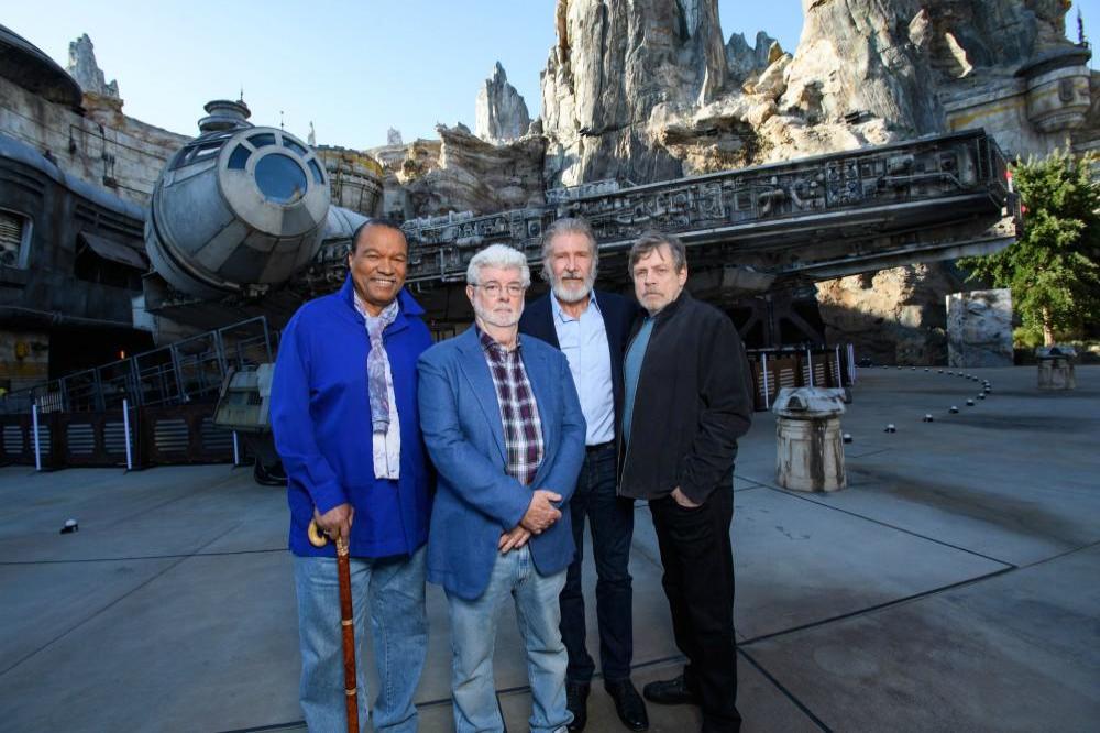 Billy Dee Williams, George Lucas, Harrison Ford, and Mark Hamill