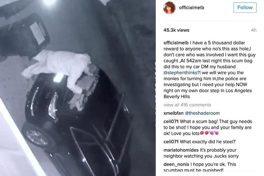 CCTV of Mel's car being broken into via Instagram