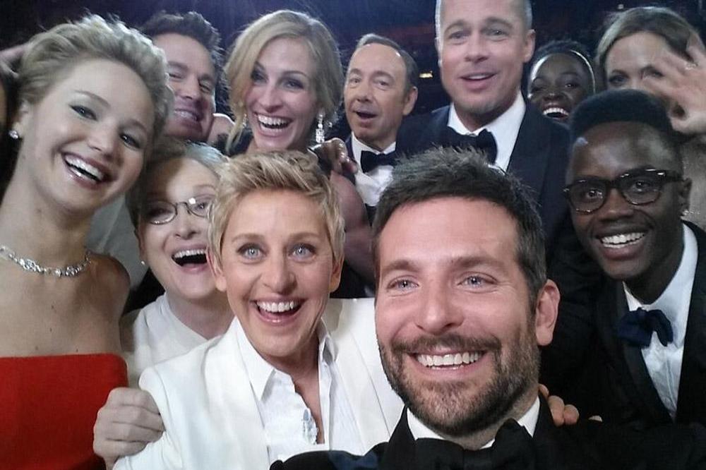Celebrities cram in for a selfie at the Oscars