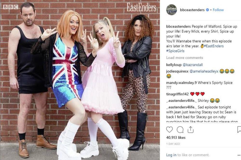 Danny Dyer, Luisa Bradshaw-White, Kellie Bright and Linda Henry as the Spice Girls (c) EastEnders/Instagram