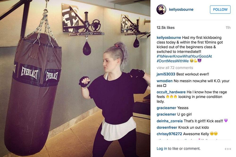 Kelly Osbourne takes her first kickboxing class 