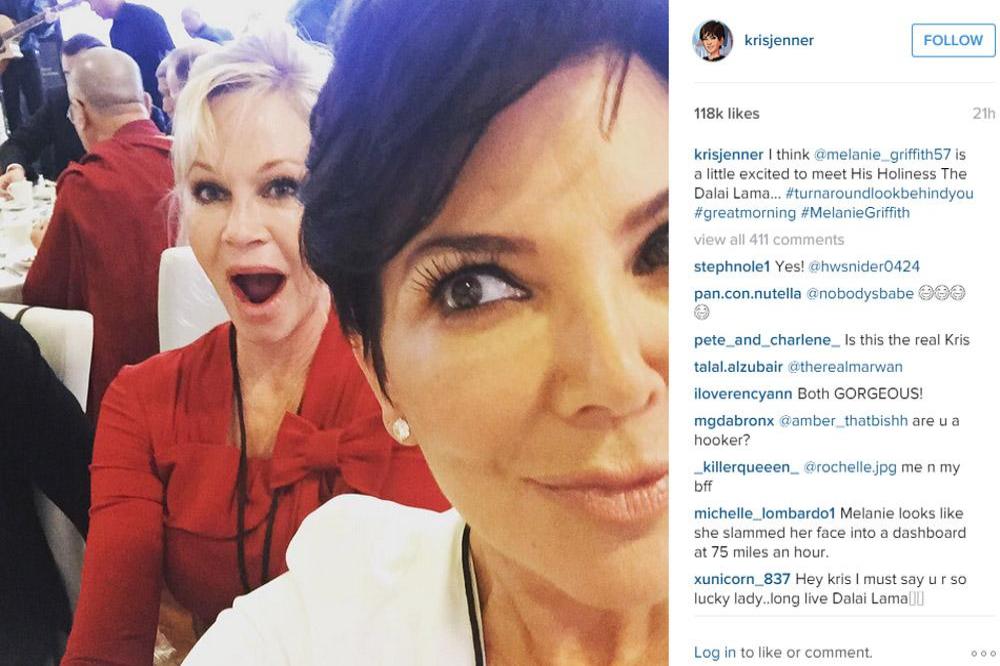 Kris Jenner and Melanie Griffith meet the Dalai Lama (c) Instagram