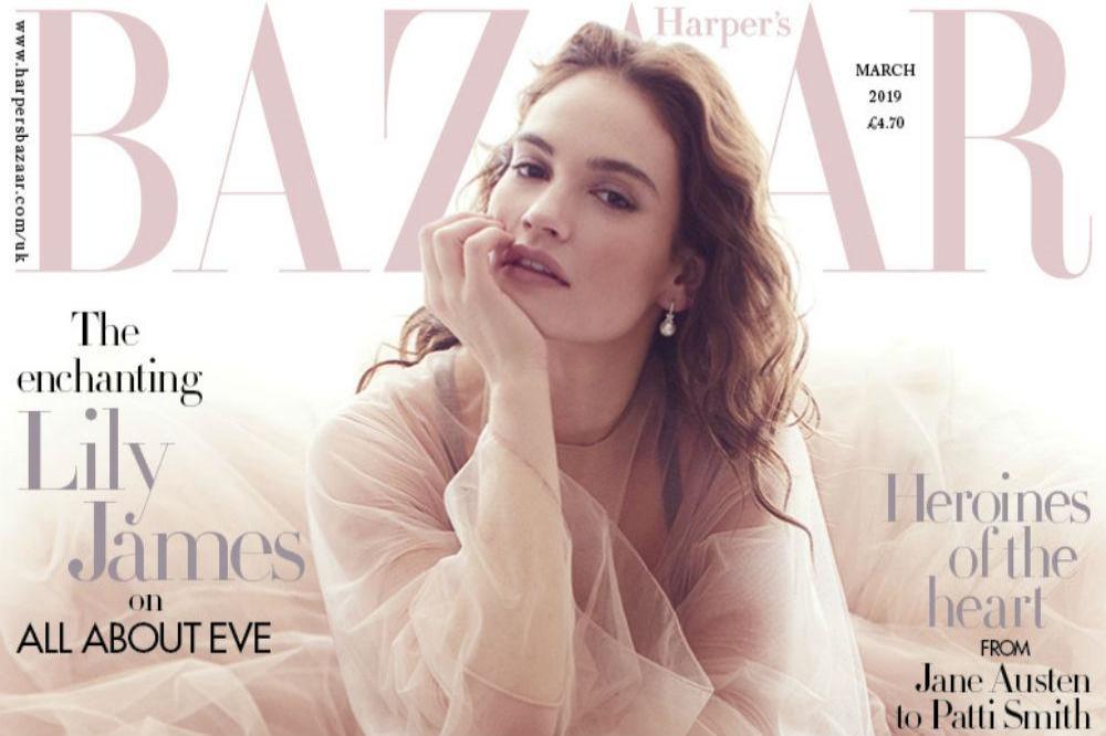 Lily James on the cover of Harper's Bazaar