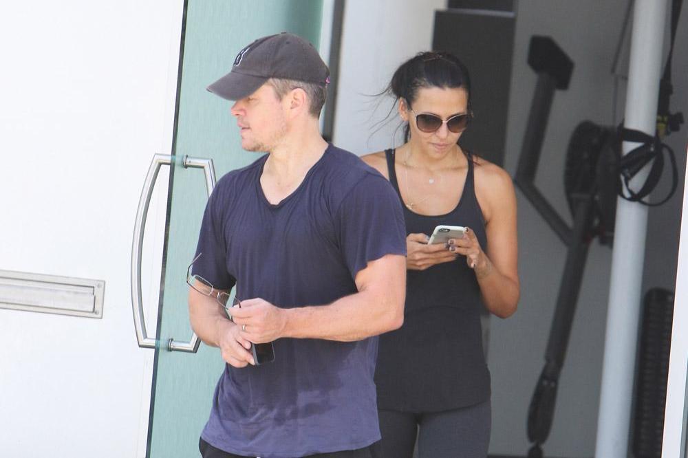 Matt Damon leaving the gym with wife Luciana
