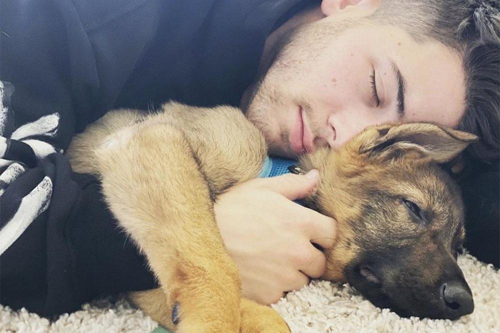 Nick Jonas with puppy Gino (c) Instagram