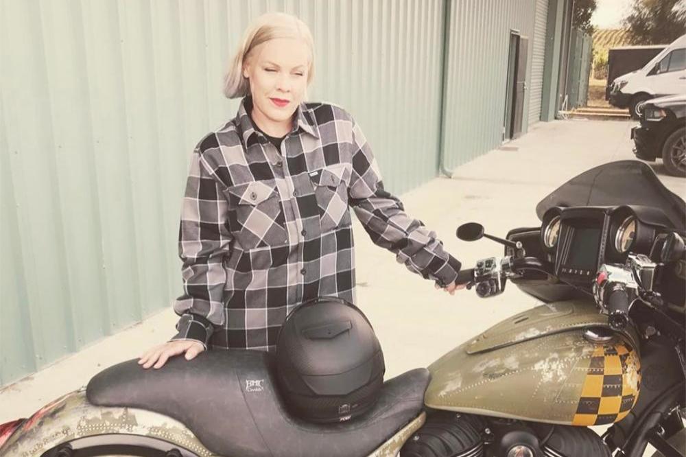 Pink with her motorcycle (c) Instagram