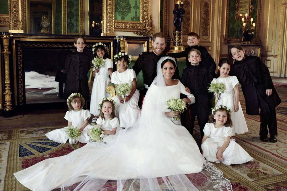 Prince Harry and Meghan with their page boys and bridesmaids