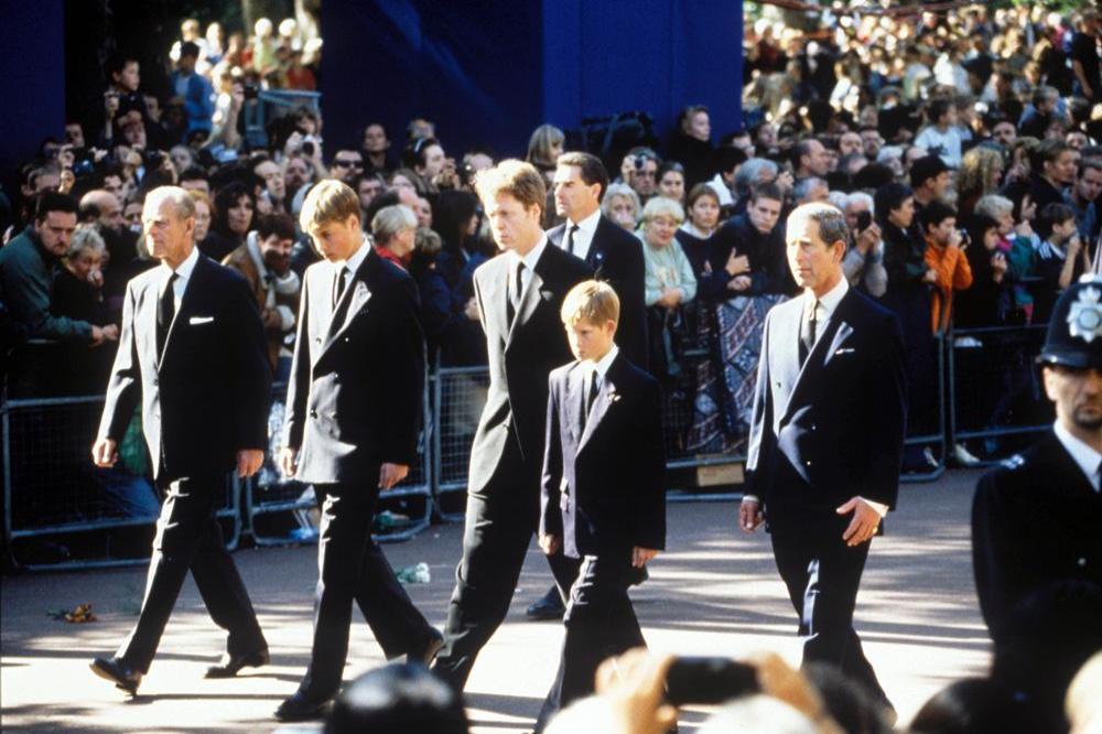 Prince Philip, Prince William, Earl Spencer, Prince Harry and Prince Charles at the funeral