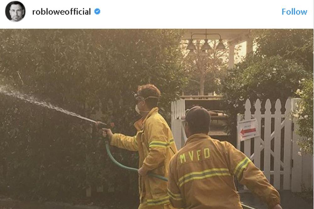 Rob Lowe hoses down Santa Barbara home (c) Instagram 