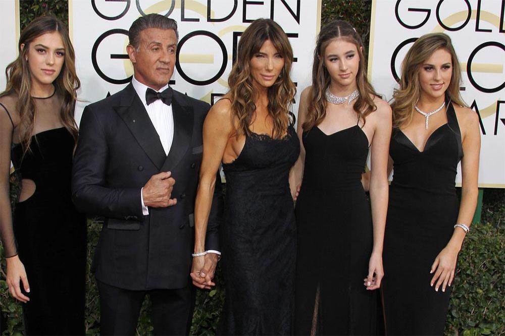 Sylvester Stallone with Jennifer Flavin and daughters at the Golden Globes