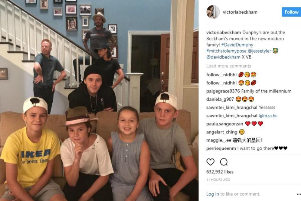 The Beckhams on the Modern Family set (c) Instagram
