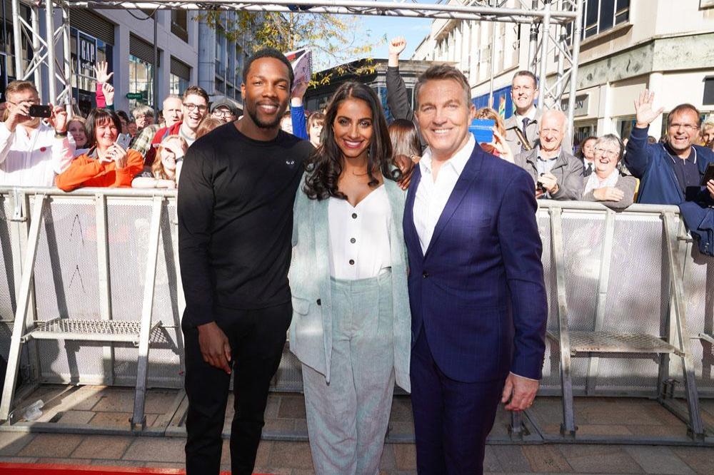 Tosin Cole (left) with Mandip Gill and Bradley Walsh