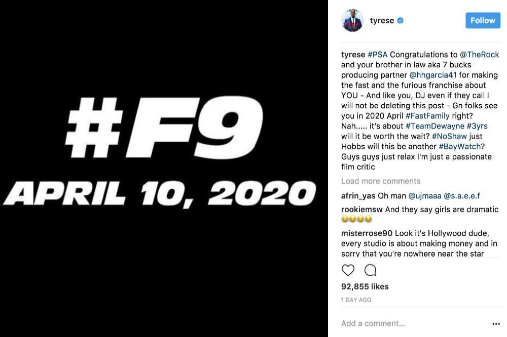 Tyrese Gibson's Instagram (c) post