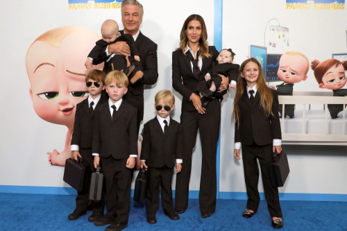 Alec and Hilaria Baldwin with six of their children