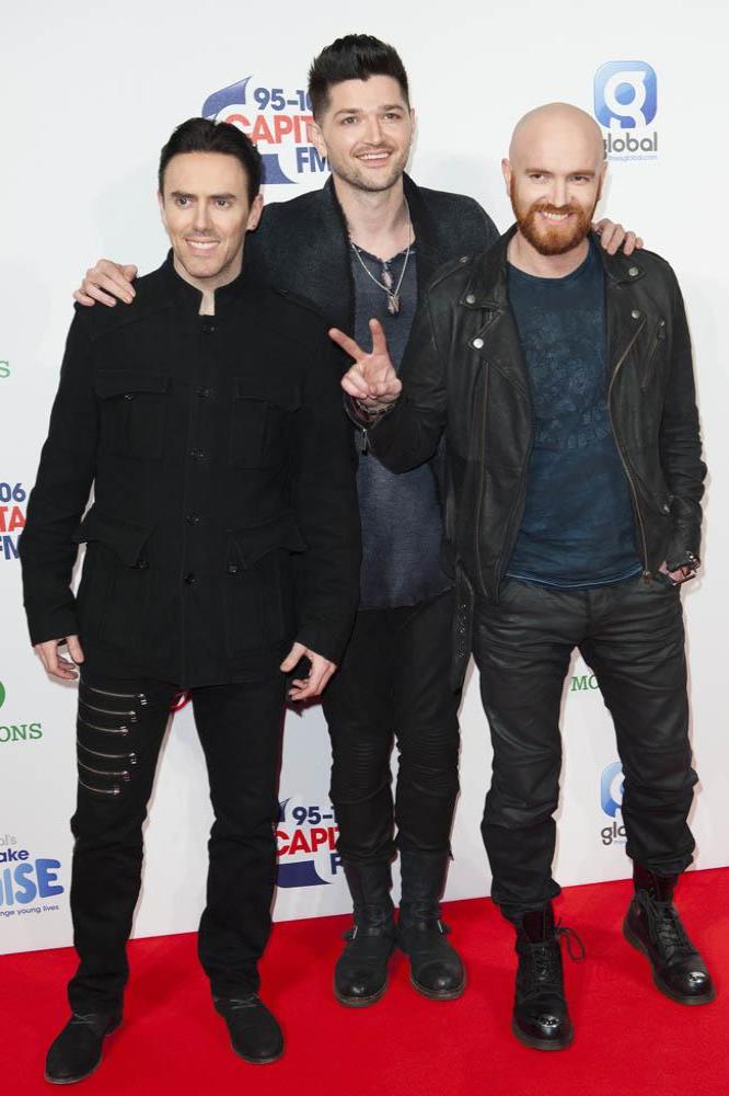 Danny O'Donoghue with his The Script bandmates at the Capital Jingle Bell Ball