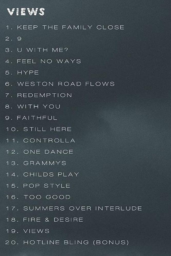 Drake's Views album tracklist