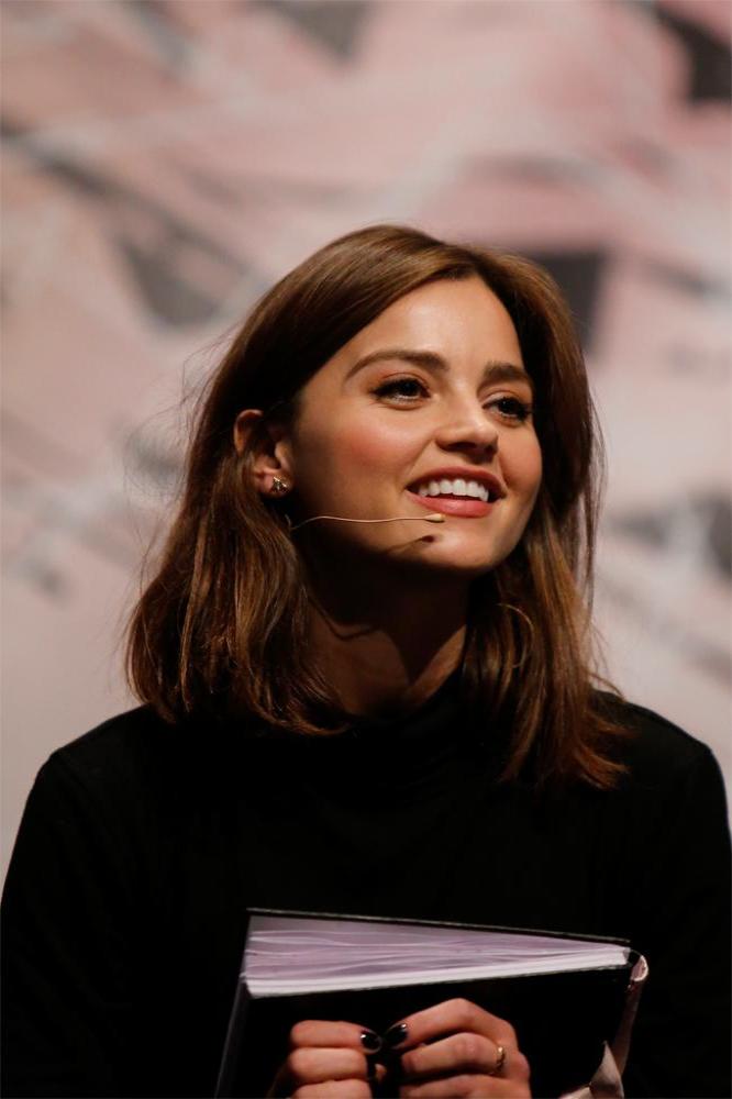 Jenna Coleman accepting 'thank you book' at Doctor Who Festival 