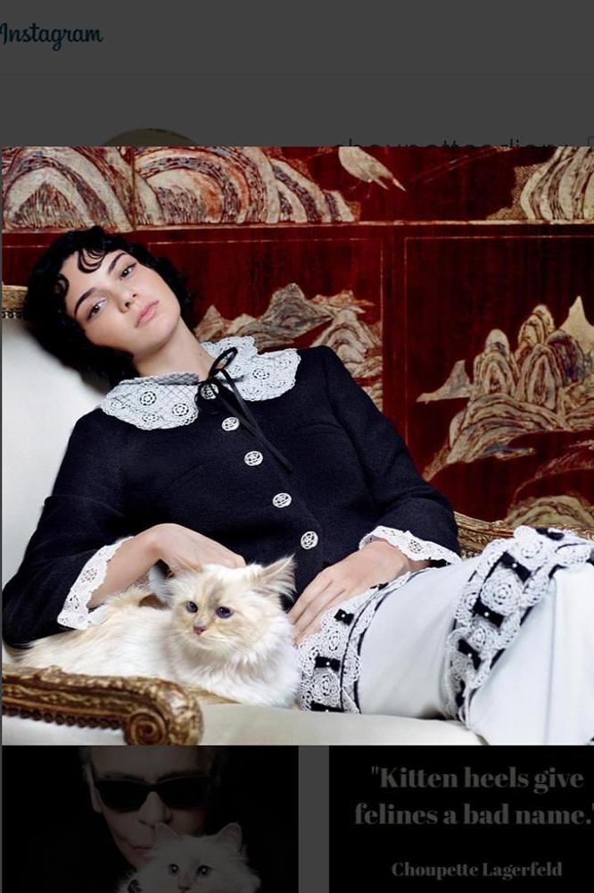 Kendall Jenner poses with Choupette Lagerfeld