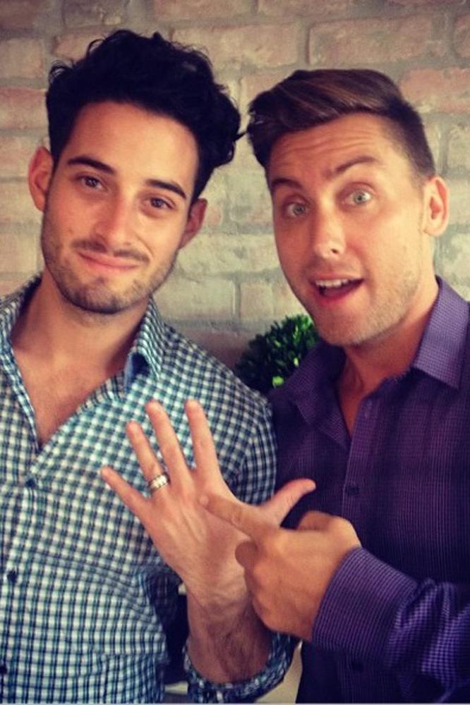Lance Bass and Michael Turchin showing off engagement ring