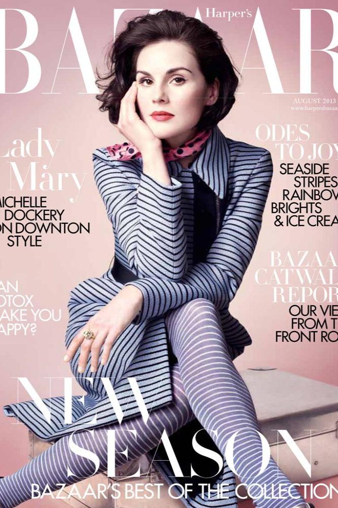 Michelle Dockery on the front cover of the August issue of Harper's Bazaar, which is on sale from July 4th.