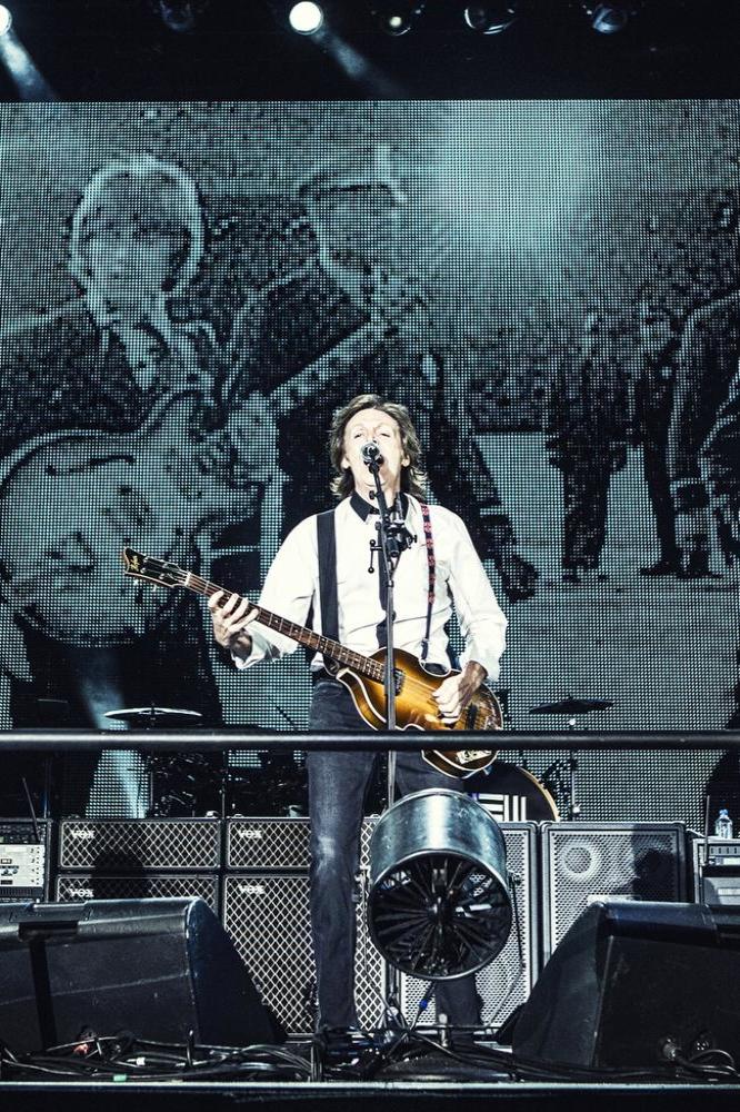 Paul McCartney on stage at Candlestick Park 