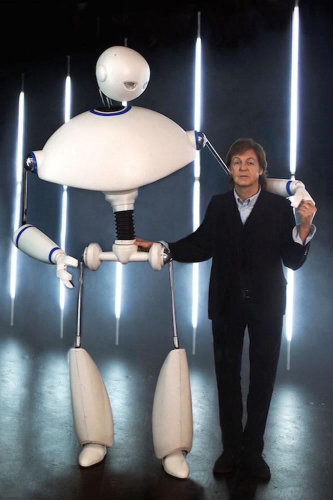 Paul McCartney with Newman the robot