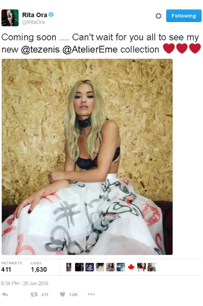 Rita Ora's Tezenis Twitter post