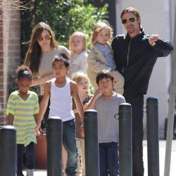 Angelina Jolie and Brad Pitt with their six children