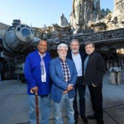 Billy Dee Williams, George Lucas, Harrison Ford, and Mark Hamill