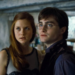 Bonnie Wright as Ginny Weasley with Daniel Radcliffe as Harry Potter
