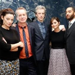 Capaldi and his co-stars at Doctor Who DVD launch