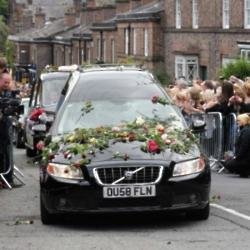 Cilla's hearse arriving at St Mary's Church
