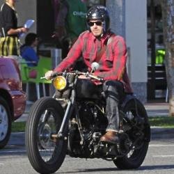 David Beckham on his motorcycle
