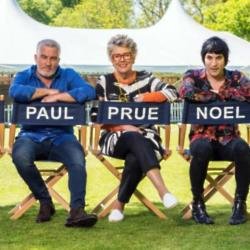 Paul Hollywood, Prue Leith and co-host Noel Fielding 